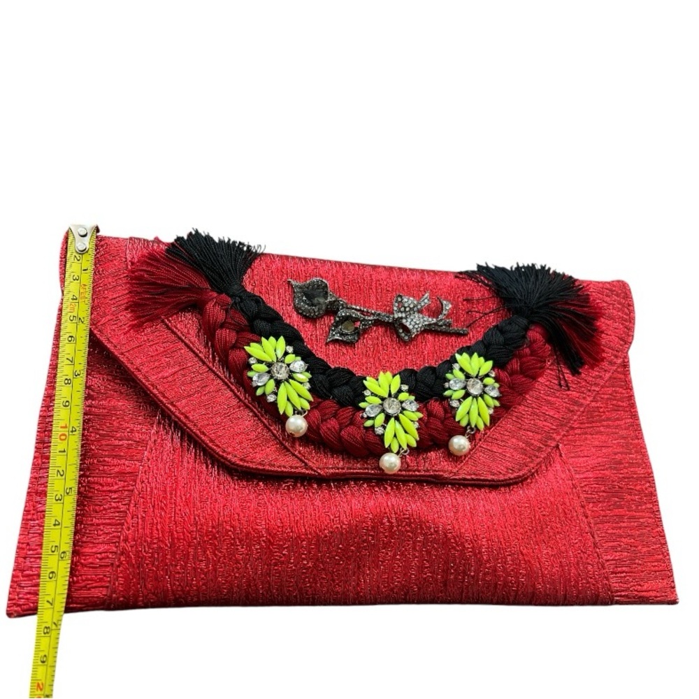 Iris Lane Red Clutch Fabric with Rhinestone Purse - Picture 5 of 10